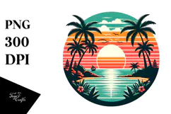 Retro Tropical Island Sunset PNG Product Image 1