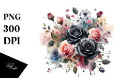 Washed Watercolor Black Roses PNG Product Image 1