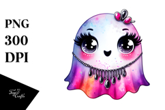 Cute Ghost with Glam Accessories, Watercolor Effect Product Image 1