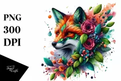 Abstract Vibrant Watercolor Fox, Transparent PNG Product Image 1
