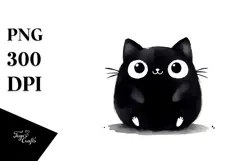 Simple Funny Black Cat Digital Painting PNG Product Image 1