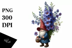 Detailed Digital Painting Gnome Carrying Delphinium Bouquet Product Image 3