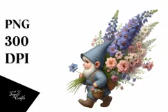 Detailed Digital Painting Gnome Carrying Delphinium Bouquet Product Image 3