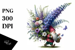 Detailed Digital Painting Gnome Carrying Delphinium Bouquet Product Image 3