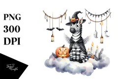 Zebra Dressed for Halloween, Watercolor PNG Product Image 1