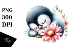 Digital Watercolor with Cute Baby Penguin, Transparent PNG Product Image 1