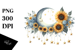 Half Moon with Stars and Sunflowers, PNG Product Image 1