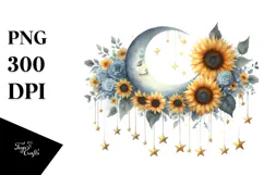 Half Moon with Stars and Sunflowers, PNG Product Image 1