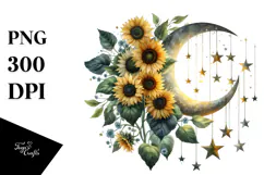 Half Moon with Stars and Sunflowers, PNG Product Image 1