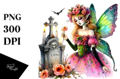 Vibrant Fairy Dressed for Halloween | Sublimation Clipart Product Image 1