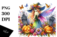 Vibrant Fairy Dressed for Halloween | Sublimation Clipart Product Image 1