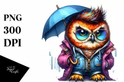 Sitting Baby Owl with Expressive Face PNG Product Image 1