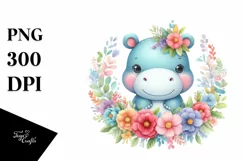 Colorful Watercolor Hippo Floral | Clipart Product Image 1