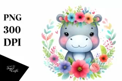 Colorful Cute Hippo Floral | Sublimation | Clipart Product Image 3