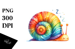 Colorful Watercolor Sleeping Snail | Clipart Product Image 1