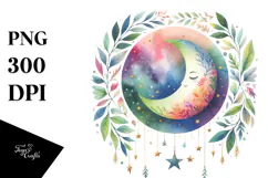 Watercolor Wimsical Moon | Sublimation | Clipart Product Image 1