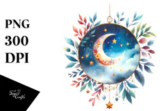 Vibrant Watercolor Whimsical Moon | Clipart Product Image 1