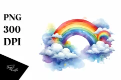 Colorful Watercolor Vibrant Rainbow with Clouds | Product Image 1