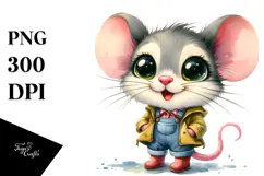 Watercolor Mouse Farm Jeans | Sublimation | Clipart Product Image 1
