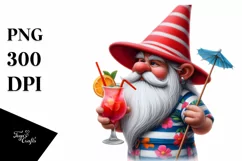Gnome in Beach Wear Holding Cocktail | Sublimation | Clipart Product Image 1