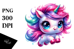 Cute Baby Unicorn with Cool Haircut,Watercolor PNG Product Image 1