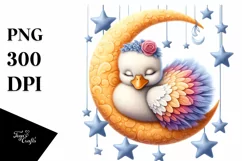 Baby Swan Sleeping Moon Stars Clipart Product Image 4