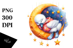 Baby Swan Sleeping Moon Stars Clipart Product Image 1