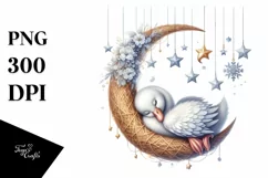 Baby Swan Sleeping Moon Stars Clipart Product Image 4