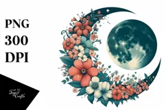 Vintage Half Moon with Flowers, PNG Product Image 3