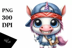 Confused Baby Unicorn with Hat and Bandana | Sublimation | Product Image 1
