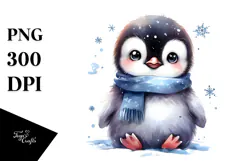 Digital Watercolor Baby Penguin PNG Product Image 1