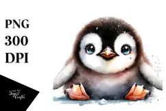 Digital Watercolor Baby Penguin PNG Product Image 1