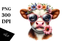 Funny Cow with Sunglasses PNG Product Image 1