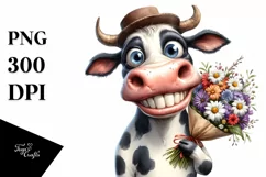 Funny Cow with Large Flower Bouquet | Sublimation | Clipart Product Image 1