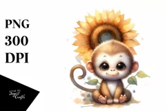 Funny Baby Monkey Sunflower Scene | Sublimation | Clipart Product Image 3