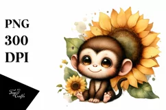 Funny Baby Monkey Sunflower Scene | Sublimation | Clipart Product Image 3