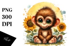 Funny Baby Monkey Sunflower Scene | Sublimation | Clipart Product Image 3