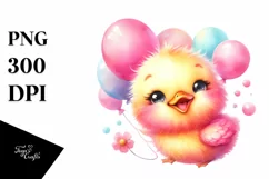 Cute Baby Duck with Balloons | Clipart Product Image 3