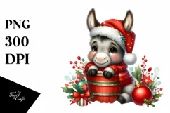 Whimsical Donkey with Santa Hat, PNG Product Image 1