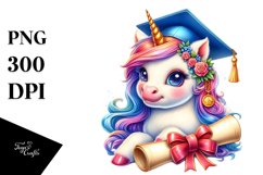 Colorful Baby Unicorn with Diploma PNG Product Image 1