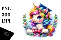 Colorful Baby Unicorn with Diploma PNG Product Image 1
