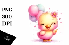 Cute Baby Duck with Balloons | Clipart Product Image 1