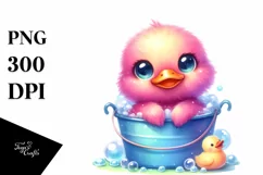 Cute Baby Duck on Bubbly Bucket | Clipart Product Image 3
