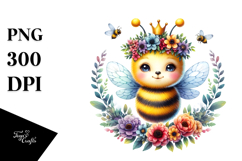 Watercolor Baby Bee Floral Wreath | Sublimation Clipart Product Image 1