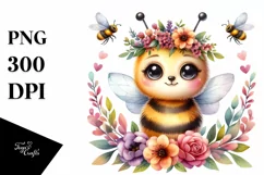 Watercolor Baby Bee Floral Wreath | Sublimation Clipart Product Image 3