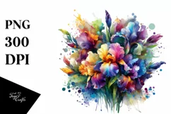 Watercolor Abstract Vibrant Bouquet With Colorful Iris | Product Image 3