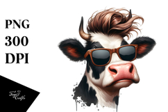 Funny Cow with Cool Hair Watercolor Design Product Image 1