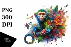 Abstract Vibrant Watercolor Monkey, Transparent PNG Product Image 3