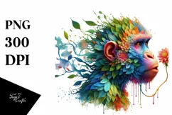 Abstract Vibrant Watercolor Monkey, Transparent PNG Product Image 1