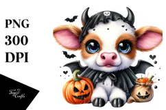 Energetic Baby Cow Dressed for Halloween PNG Product Image 1